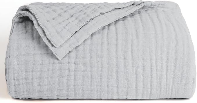 Love's cabin 100% Cotton Muslin Blanket, 6 Layer Lightweight Breathable Gauze Twin Size Blanket 60 x 80 Inches, Soft Summer Blanket for Bed or Couch, Light Grey