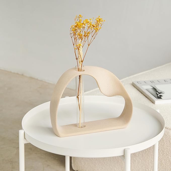 Amarcado Ceramic Vase for Minimalist Home Decor - Boho Pampas Grass Vase - Stem Flower Vase for Coffee Table, Office Desk, Living Room, Kitchen, Wedding - Modern Vase for Centerpiece Table Decoration