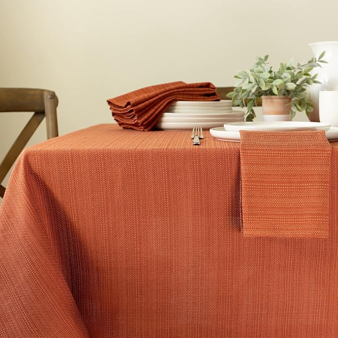 Benson Mills Cameron Textured Fabric Table Cloth, for Everyday Home Dining, Parties, Fall, Harvest, and Thanksgiving Tablecloth (52" x 70" Rectangular, Bison/Rust/Burnt Orange)