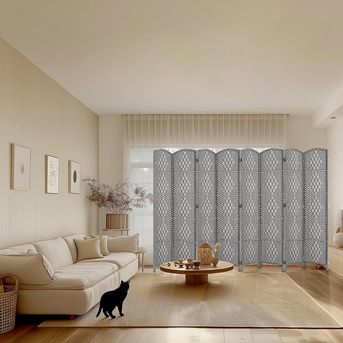 HALLYBEE Room Divider, Room Dividers and Folding Privacy Screens, 16in Privacy Screen, 8 Panel Temporary Wall Partitions, 6ft Space Separation Panel Screen, Grey