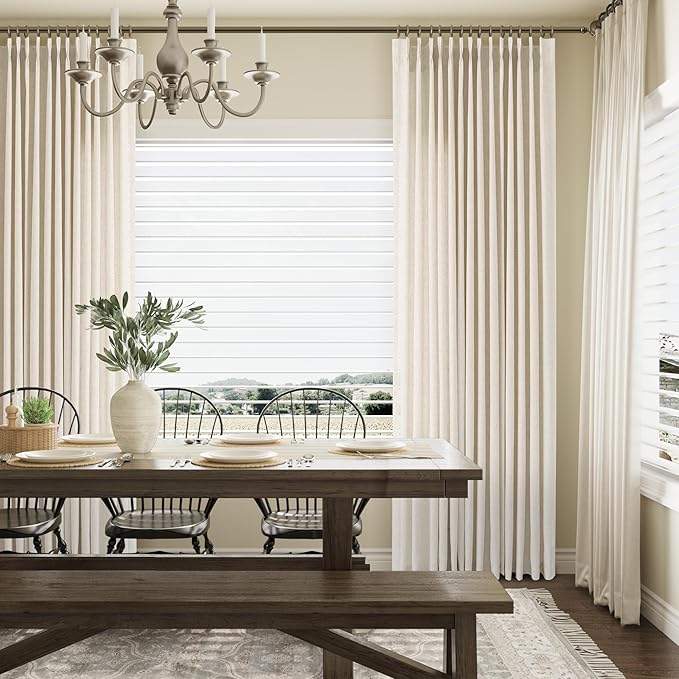 Aersas Natural Pinch Pleat Linen Curtains 104 Inch Length 2 Panels Set for Bedroom Dining Room Semi Sheer Linen Boho Farmhouse Neutral Window Curtains for Living Room Nursery Natural Cream 40x104