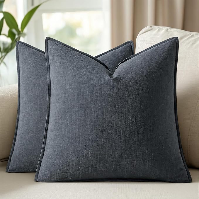 20x20 Inch Set of 2 Decorative Linen Solid Throw Pillow Covers Boho Accent Farmhouse Couch Pillowcases Modern Netural Home Decor for Couch Sofa Living Room Bed,Dark Gray