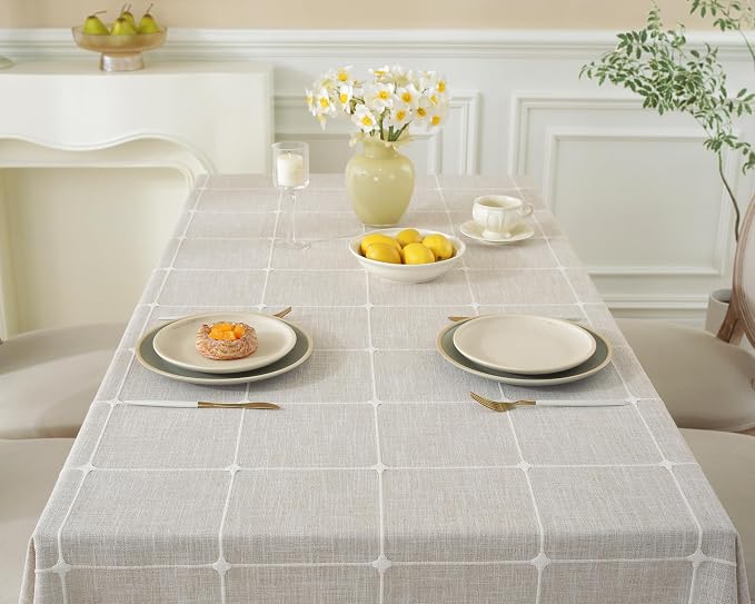 Alsoo Waterproof Tablecloths for Square Tables Rustic Plaid Tablecloth Cotton Linen Square Wrinkle Free Table Cloths for Parties, Kitchen Dining, Holiday, Christmas (4 Seats, 55x55 Inches)
