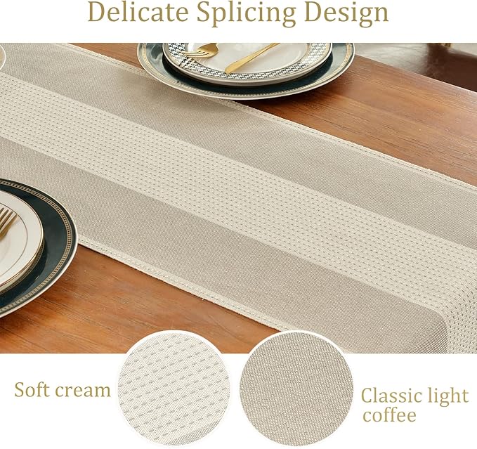 Wracra Linen Table Runner, Farmhouse Macrame Table Runners 48 Inches Long for Dining Table Decor, Wedding, Party and Dresser Decor (Light Coffee,48")