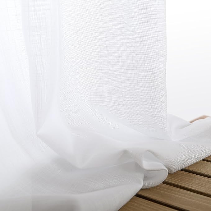 KOUFALL White Linen Sheer Curtains Drapes 96 Inches Long 2 Panels for Living Room 96 Inch Length Semi Light Filtering Curtains for Bedroom