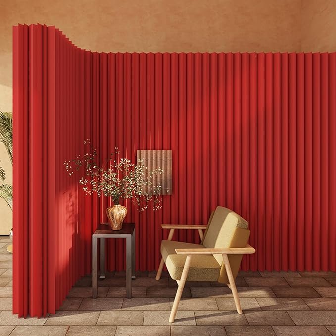 Paper Room Divider, Portable Office Partition Wall, Indoor Folding Folding Screen for Office Room, Studio, Dorm & Retail Spaces, Decorative Party Events Background, Red