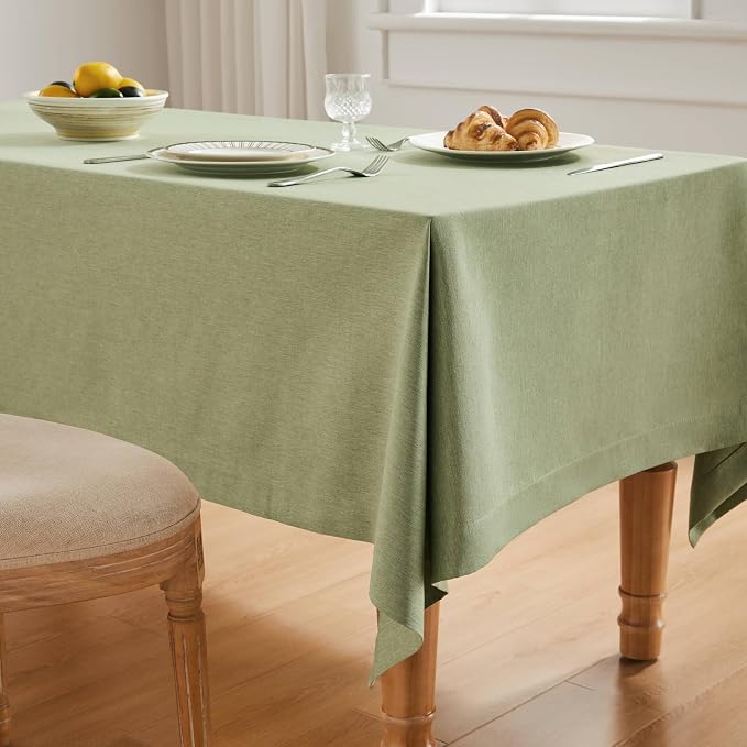 ZeeMart Basic Linen Textured Table Cloth, 52 x 52 Inch Sage Green, Farmhouse Style Green Square Tablecloth, Wrinkle Resistant Washable Heavy Weight TableCloths