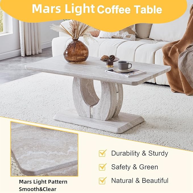 LKTART Coffee Table for Living Room, Modern Stone Marble with Dyed Planetary Veining Coffee Table with Storage, Rectangle Tea Tables or Apartment Small Space (43.3''L×22.4''W Planetary-veined Marble)