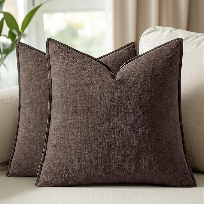 24x24 Inch Set of 2 Reddish Brown Decorative Linen Euro Solid Throw Pillow Covers Boho Accent Farmhouse Couch Pillows Modern Neutral Home Decor for Bed Sofa Livingroom