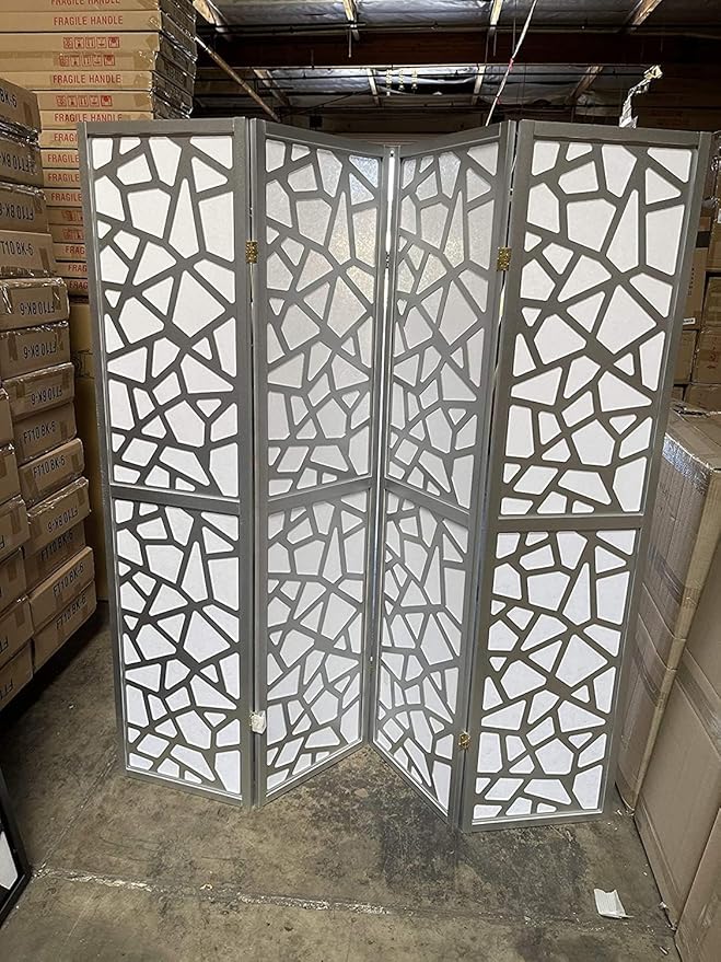 Mosaic Breeze Room Divider, 3-8 Panel (Silver, 4 Panel)
