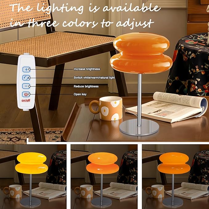 Mid Century Modern Lamp for Nightstand Table Lamp for Bedroom, Dimmable Retro Egg Tart Bedside Small Lamps,Unique Home Mushroom Decor Aesthetic Cute Table Lamps nightstand lamp