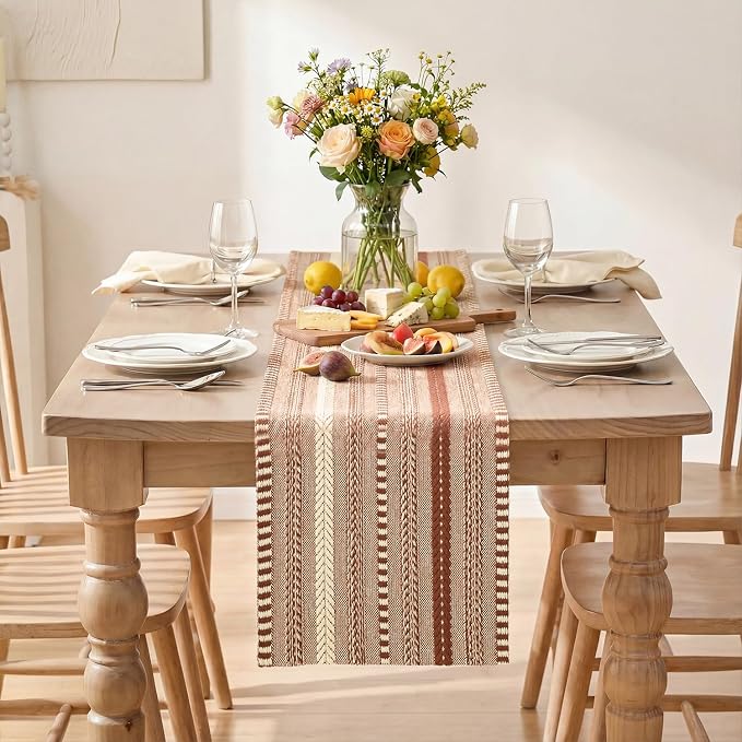 Artoid Mode Caramel Farmhouse Woven Table Runner, Seasonal Holiday Rustic Kitchen Dining Table Decoration for Home Party Decor 12x36 Inch