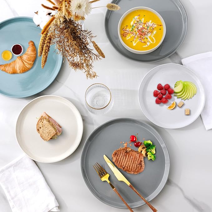 GBHOME Dinnerware Set for 4, GBHOME 12 Pieces Speckled Glaze Plates and Bowls Sets, Handmade Scratch Resistant Stoneware Dishes Set (Service for 4)
