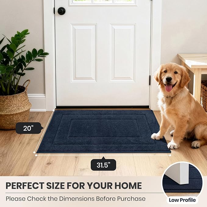 PURRUGS Dirt Trapping Door Mat 20" x 31.5", Non-Slip/Skid Machine Washable Entryway Rug, Dog Doormat, Super Absorbent Welcome Mat for Muddy Wet Shoes and Paws, Navy Blue