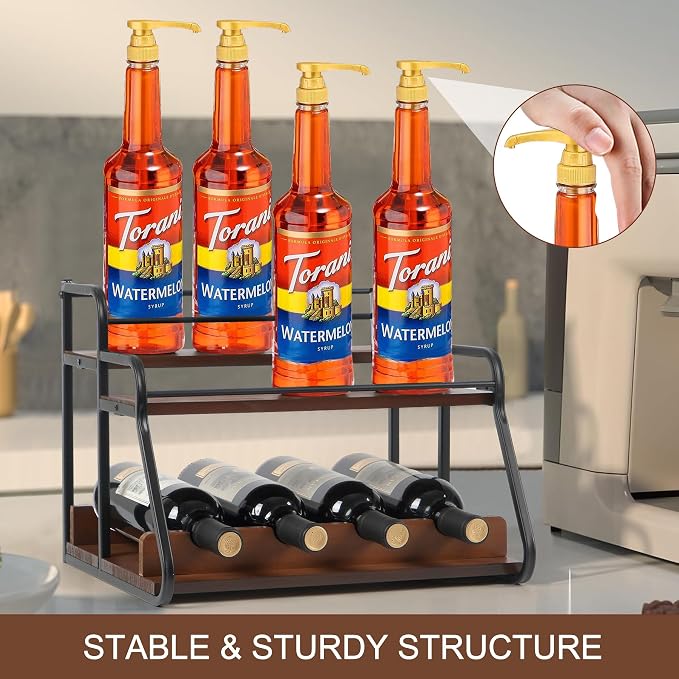 Liquor Bottle Display Shelf, Coffee Syrup Rack Organizer,Syrup Bottle Holder Stand, 3-Tier Syrup Rack for Countertop or Tabletop Decor,Storage Countertop Shelf for Kitchen Coffee Station