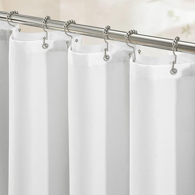 BTTN White 3 in 1 Shower Curtain with Clear Liner, Linen Textured Decorative Fabric Shower Curtains PEVA Liner with Plastic Hook, Modern Hotel Luxury Waterproof Shower Curtain for Bathroom, 72x72
