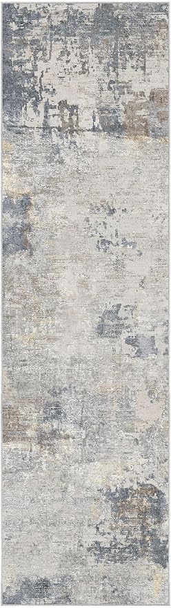 UERMEI 2x8 Washable Runner Rug for Hallway, Non Slip Low Pile Kitchen Carpet, Neutral Modern Abstract Indoor Floor Mat for Entryway Laundry, Kid & Pet Safe High Traffic Area, Blue Grey