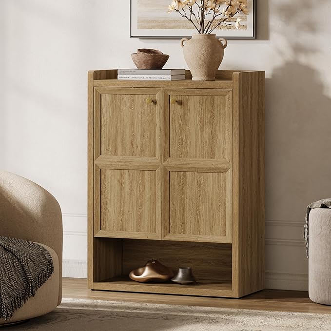 SICOTAS Shoe Cabinet Storage for Entryway - 24-Pair Shoe Cabinets with Doors and Adjustable Shelves, Modern 33.9" Wide 7-Tier Shoes Storage Cabinet for Hallway Mudroom Closet Living Room, Brown Oak