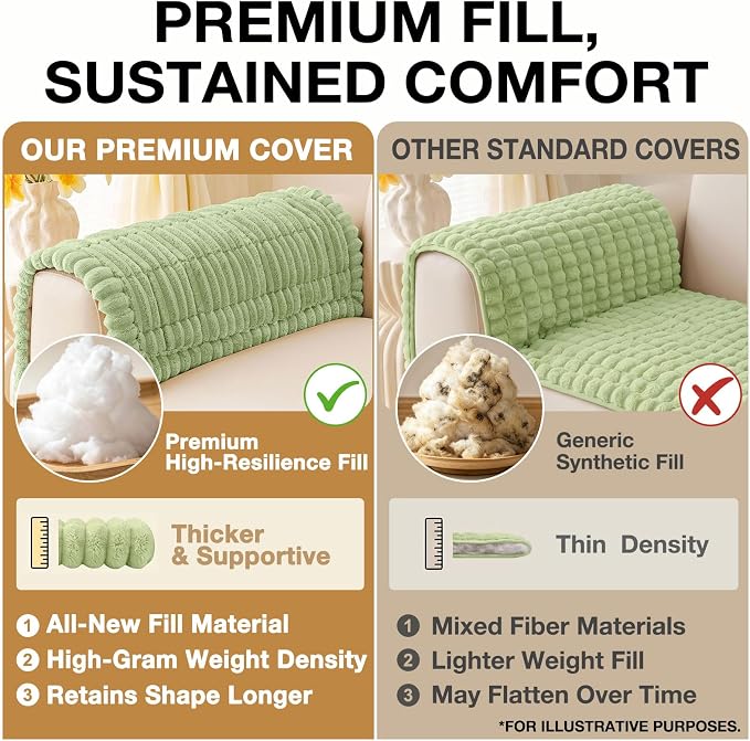 hyha Couch Cover for Dogs Washable, Non Slip Thick Flannel Sofa Protector, Pet Friendly Plush Furniture Cover for Sectional Sofa & Loveseat (Green, 27.6" x 70.9")