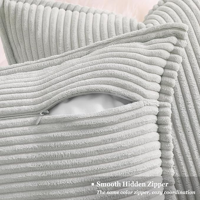 decorUhome Summer Corduroy Grey Euro Sham Throw Pillow Covers 22x22 Set of 2 Decorative Soft Boho Farmhouse Couch Pillow Covers for Living Room Bed Sofa Broadside Striped Pillow Cases