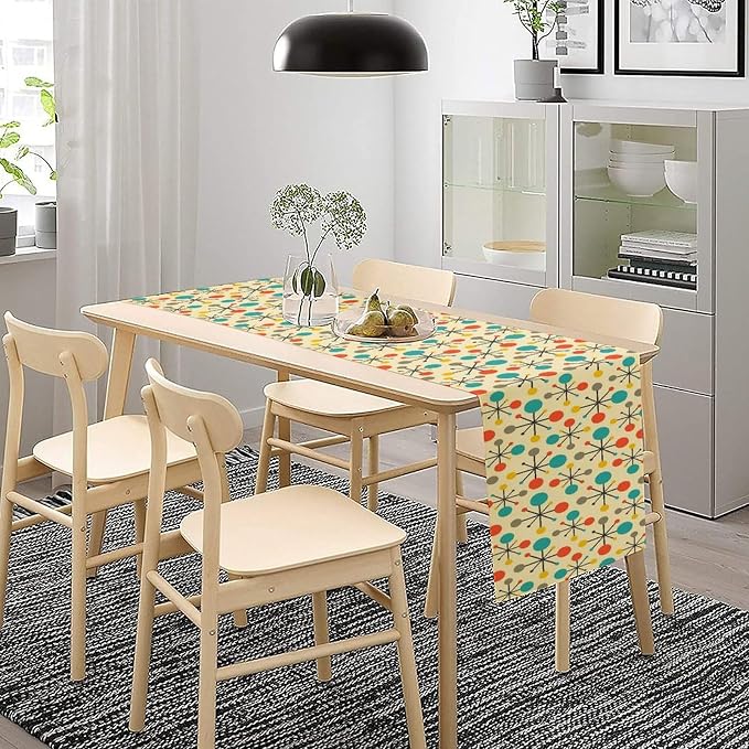 Mid Century Table Runner, Modern Atomic Pattern Absctract Geometric Retro 1950S 1960S Dinner Runner for Home Kitchen Dining Table Decoration 13x60 Inch