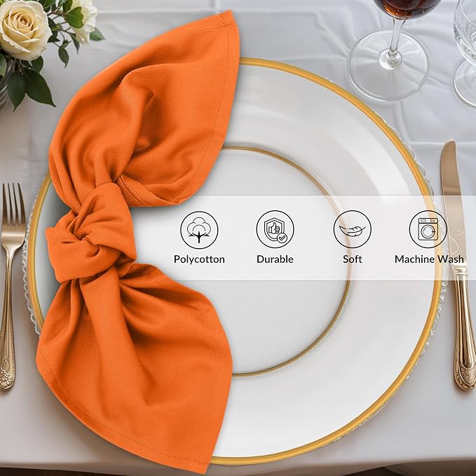 Zoyer Cloth Napkins Set of 12, 18x18 Inches Cotton Enrich Napkins Cloth ‎Washable, Soft & Durable Dinner Napkins for Parties, Wedding, Christmas, ‎Thanksgiving & Everyday Use - Orange