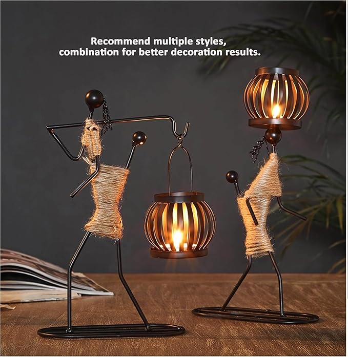 Candle Holder Decor for Centerpieces, Light Tea Candle Holder for Home, Bar, Restaurant, Hotel Dinning Table Decor, Handmade Iron Craft (Style E)