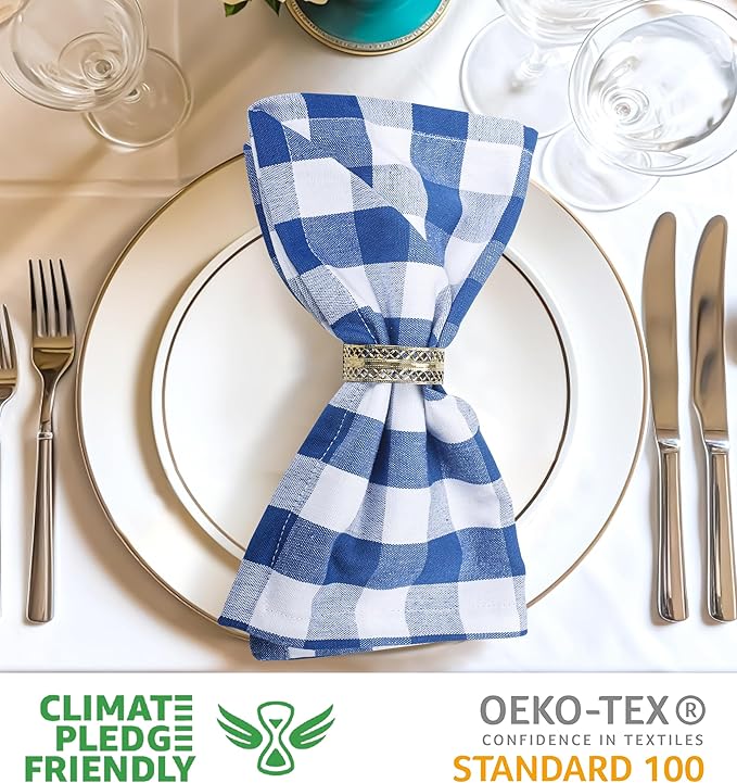 Urban Villa Cloth Napkins 100% Cotton Highly Absorbent Washable Durable Reusable Premium Dinner Napkins Ideal for Gifts for Mothers Day Hotel Farmhouse Parties - Blue/White (20" x 20", Set of 6)