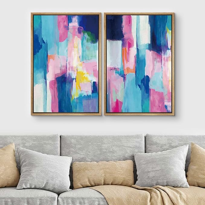 SIGNLEADER Canvas Print Wall Art Set Pastel Blue and Pink Color Blocks Geometric Shapes Illustrations Modern Art Contemporary Colorful Ultra for Living Room, Bedroom, Office - 16"x24"x2 NATURAL
