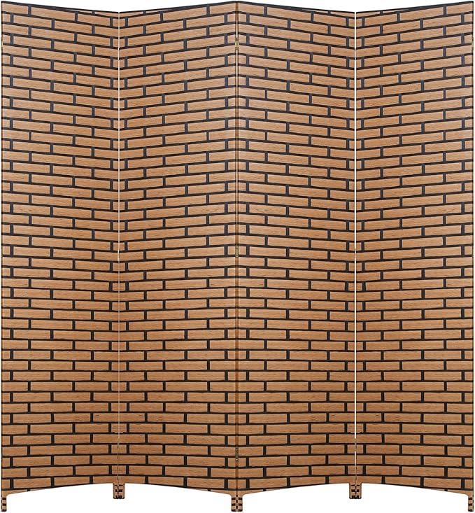 PayLessHere Room Divider 6FT Wood Mesh Hand-Woven Room Divider, 4-Panel Indoor Folding Portable Partition Screen,Brick