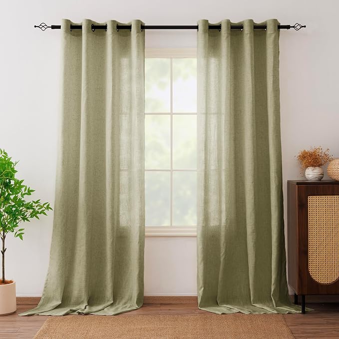 Linen Blended Sheer Curtains & Drapes - 96 Inches 2 Panels Set | Light Filtering & Semi-Sheer Privacy Protection, Grommet Top, Fits Living Room and Bedroom, 54 Inches Wide, Natural Linen