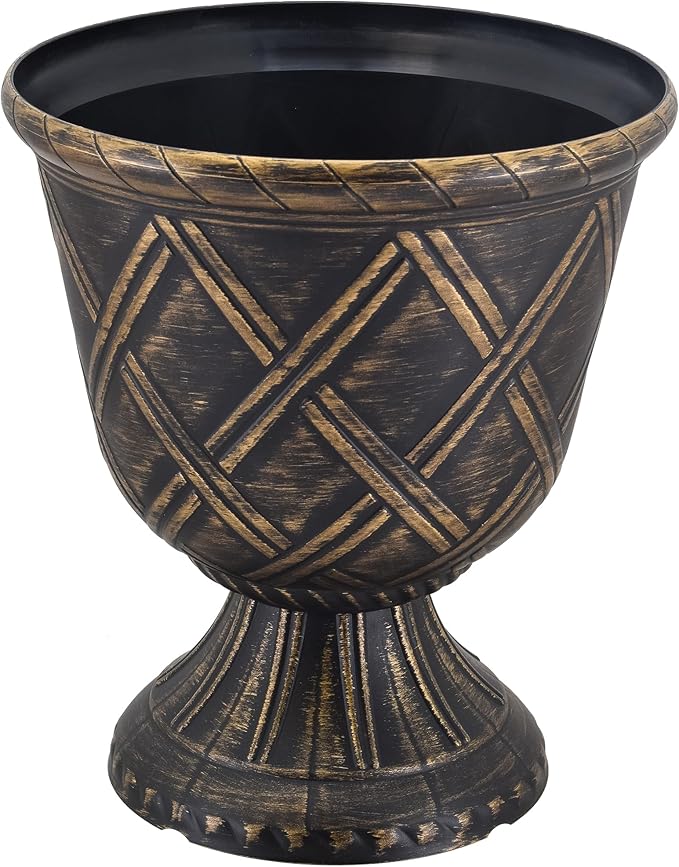 Arcadia Garden Products PL60GD Lattice Plastic Garden Urn, Classic Decorative Garden Pot Planter for Indoor and Outdoor Plants, Gold