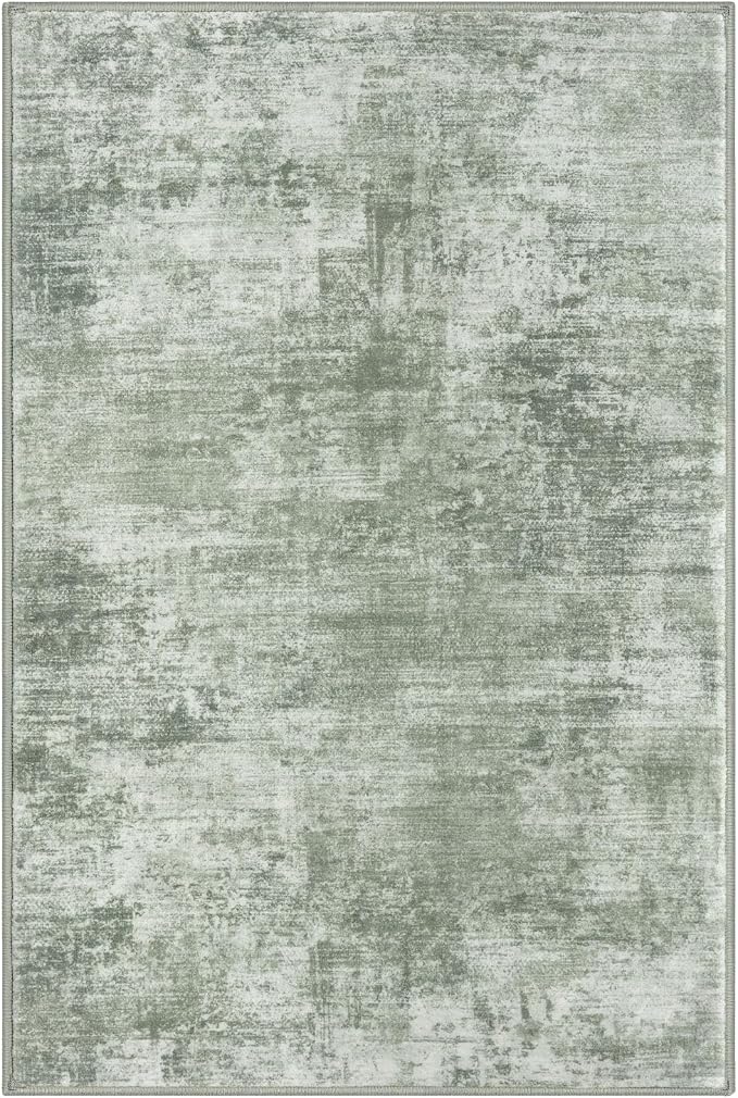 IOHOUZE Abstract Area Rug 4x6 Ft Washable Rugs for Entryway Indoor, Non Slip Small Living Room Rugs Printed Faux Wool Throw Rug, Floor Carpet for Kitchen Nursery Playroom, Sage Green