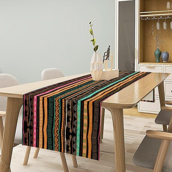 Traditional African Tribal Table Runner Kwanzaa Juneteenth African American Heritage Festival Holiday Party Decoration Home Kitchen Island Dining Room Decor 13x70in