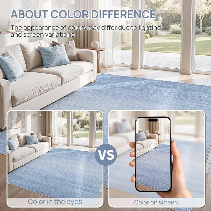 UERMEI 9x12 Washable Area Rug - Neutral Modern Abstract Living Room Rugs, Non-Slip Soft Large Indoor Floor Carpet for Bedroom Home Office & Under Dining Table Decor, Blue