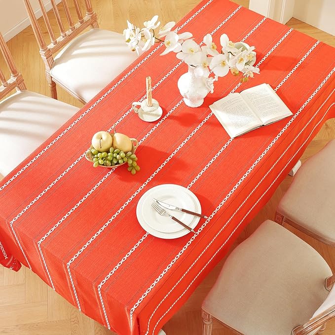 Chassic 60 x 60 inches Farmhouse Style Linen tablecloths, Wrinkle Resistant Washable Dining Room Table Cloths for Square Tables - Hemstitch Maple Orange