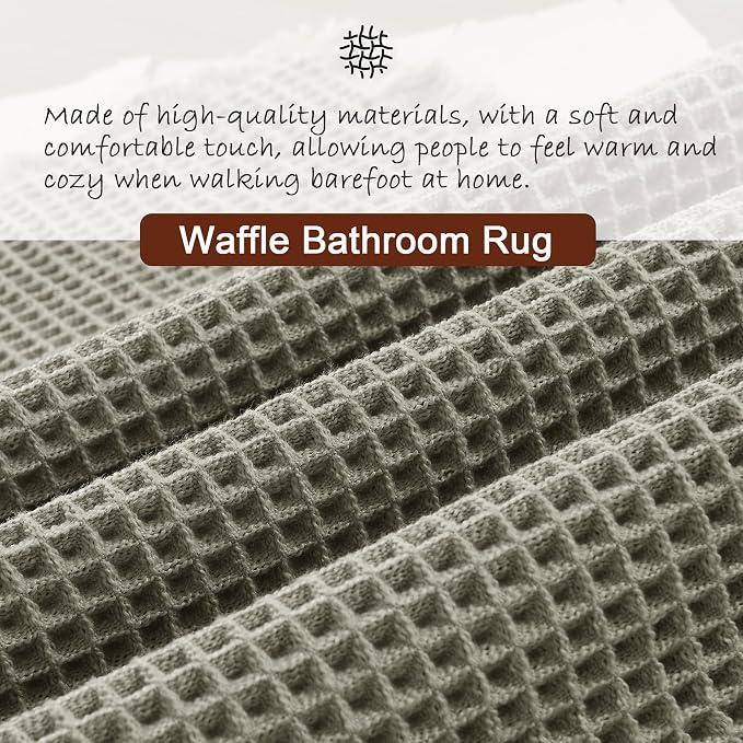 DWCN Set of 2 Waffle Bathroom Mats, Non Slip Bath Rug Set for Bathroom Floor, Super Absorbent Shower Mats for Tub, Washable Kitchen Rugs for Farmhouse Style, 20" x 32" Plus 24" x 48", Olive Green