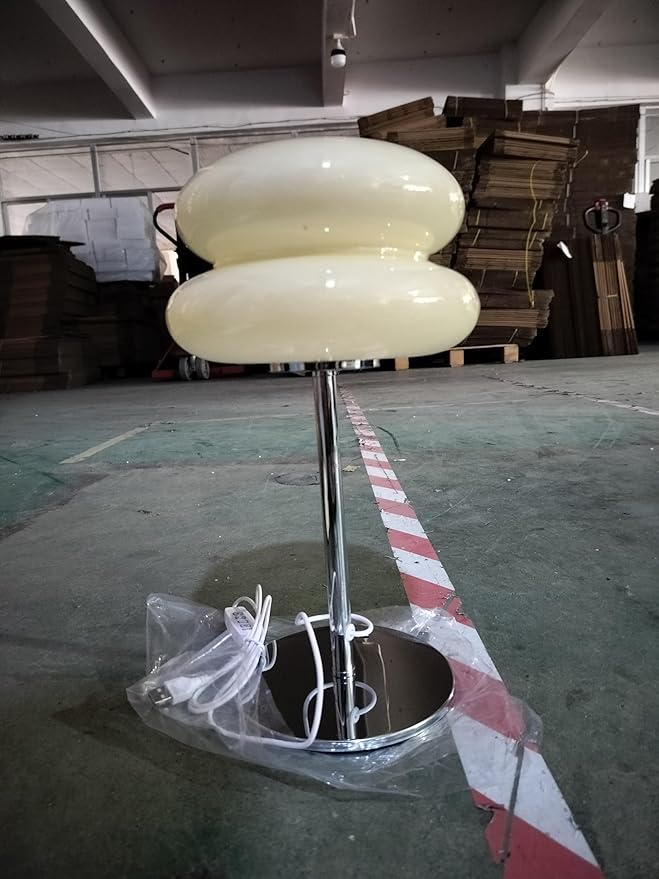 xiaojuande- Double Ball Table Lamp Modern Mushroom Desk Lamp Mid-Century Cloud LED Ambient Lighting Chrome Metal Base Light (Cream Yellow)