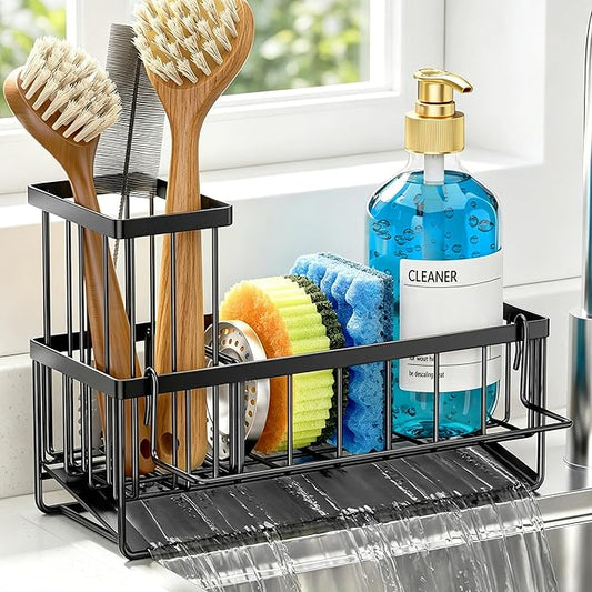 Sponge Holder for Kitchen Sink, Kitchen Sink Caddy, Kitchen Sink Sponge Holder, Dish Sponge Holder, Kitchen Sink Organizer for Sponge, Dish Brush, Scrubber(9.65" x 3.74" x 6.3", Dark gray)