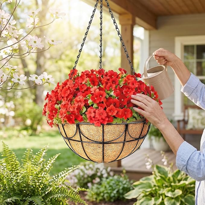 12 Inch 3 Pack Hanging Baskets Planters for Outdoor Plants - Wire Hanging Baskets Plant for Plants Outdoor with Coco Liners Minimalist Metal Hanging Pots for Outside Garden Patio Porch Decor