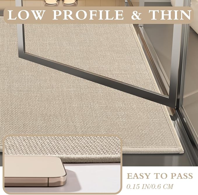 YIHOUSE Beige Bathroom Rug Sets 5 Piece, Absorbent Bath Mat for Bathroom Non Slip Washable, Bath Room Mat Quick Dry, Thin Bath Rug Set for Toilet and Floor