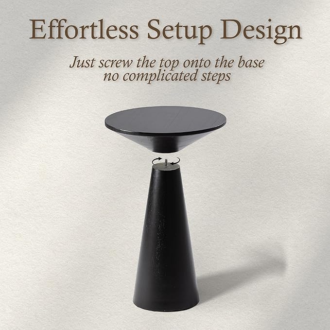 COZAYH Farmhouse Pedestal Small End Table Round Martini Table Wood Plant Stand Rustic Drink Table for Small Space Living Room, Bedroom, Black