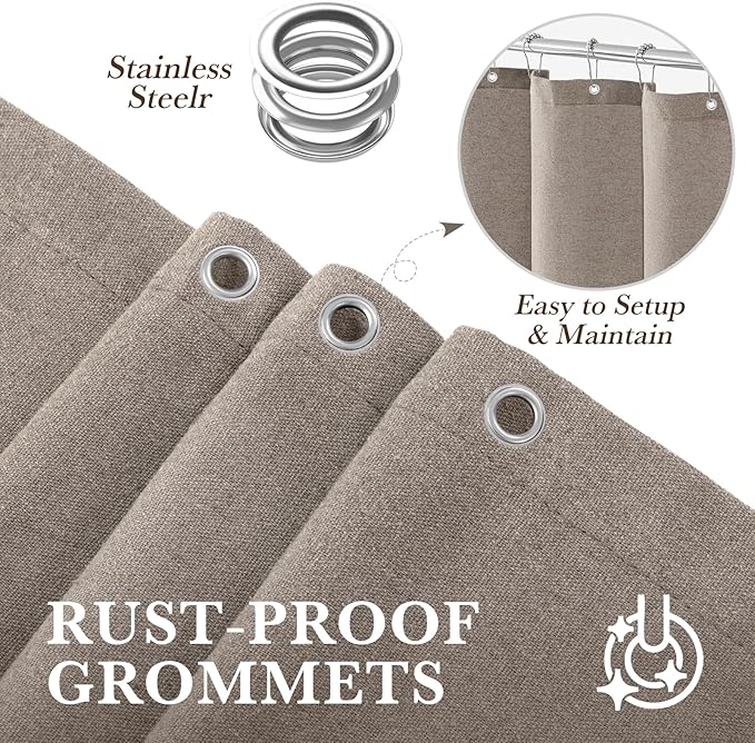 Seasonwood Linen Shower Curtain Neutral Vintage Farmhouse Linen Shower Curtains for Bathroom Boho Bathroom Decor with 12 Sturdy Stainless Steel Sliding Hangers(Deep Taupe,72x72 Inches)