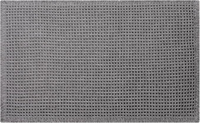 Waffle Bath Mat - Boho Bathroom Rugs Non Slip Washable, Super Absorbent & Quick Dry, Soft Bath Mat Farmhouse Bathroom Decor, 20'' x 48'', Dark Grey