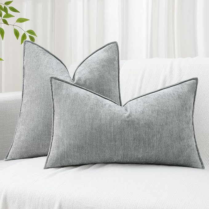 decorUhome Summer Couch Euro Sham Throw Pillow Covers 22x22 Set of 2, Decorative Soft Velvet Modern Cozy Chenille Pillow Cases with Elegant Design for Sofa Bed Living Room Home Decor, Ultimate Gray