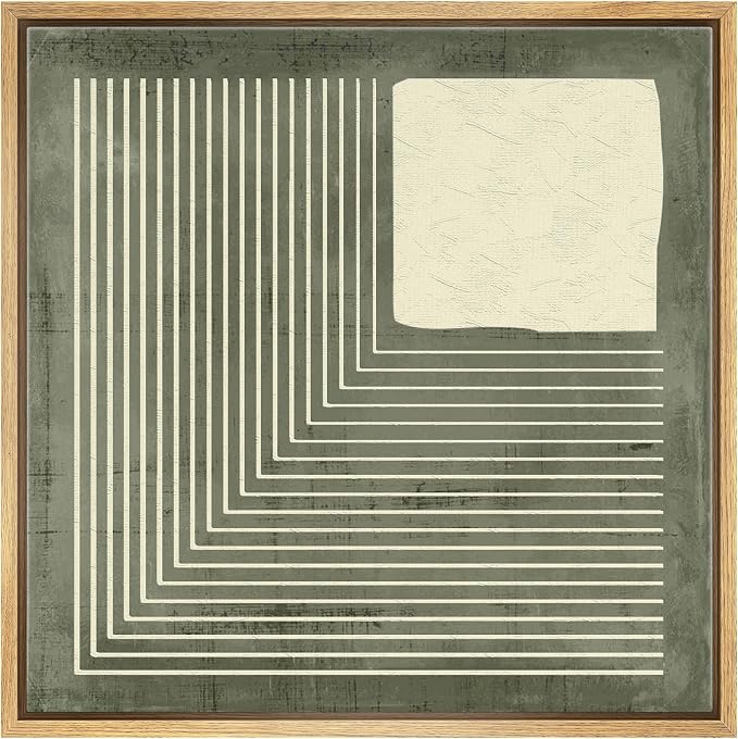 SIGNFORD Framed Canvas Print Wall Art Abstract Lines and Square Geometric Monochrome Design Illustrations Modern Art Relax/Calm Warm for Living Room, Bedroom, Office - 24"x24" Natural