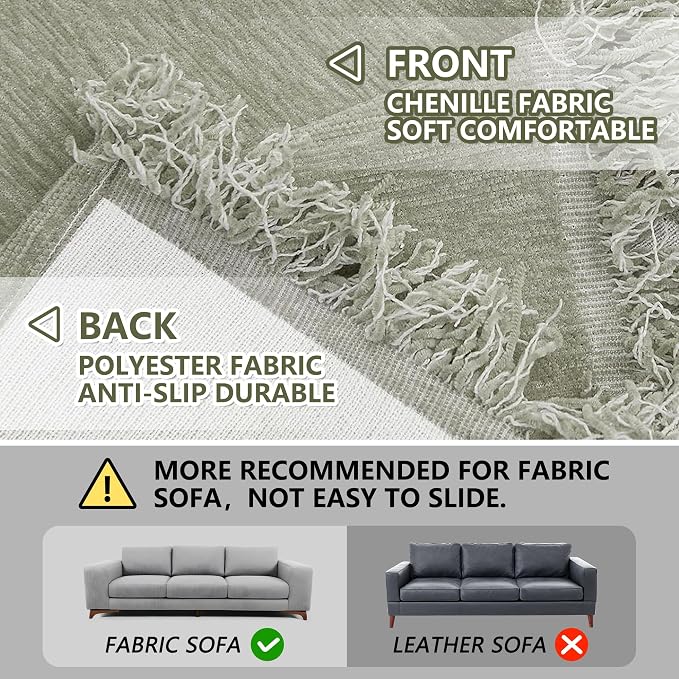 MEETSKY Sofa Covers for 3 Cushion Couch Sectional Couch Covers Washable Soft Chenille Blend Furniture Protector Sofa Throw Cover Decorative Modern Style for Living Room, 91" x 134", Sage Green