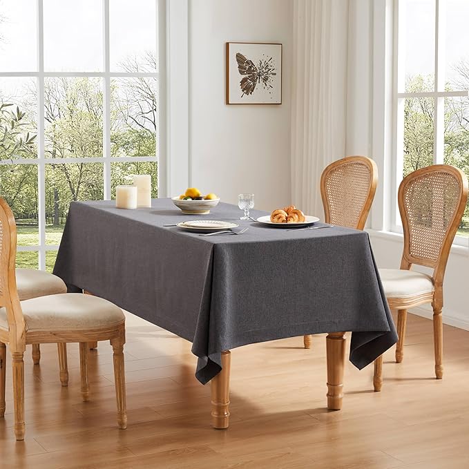 ZeeMart Basic Linen Textured Table Cloth, 60 x 120 Inch Charcoal, Farmhouse Style Dark Grey Rectangle Tablecloth, Wrinkle Resistant Washable Heavy Weight TableCloths