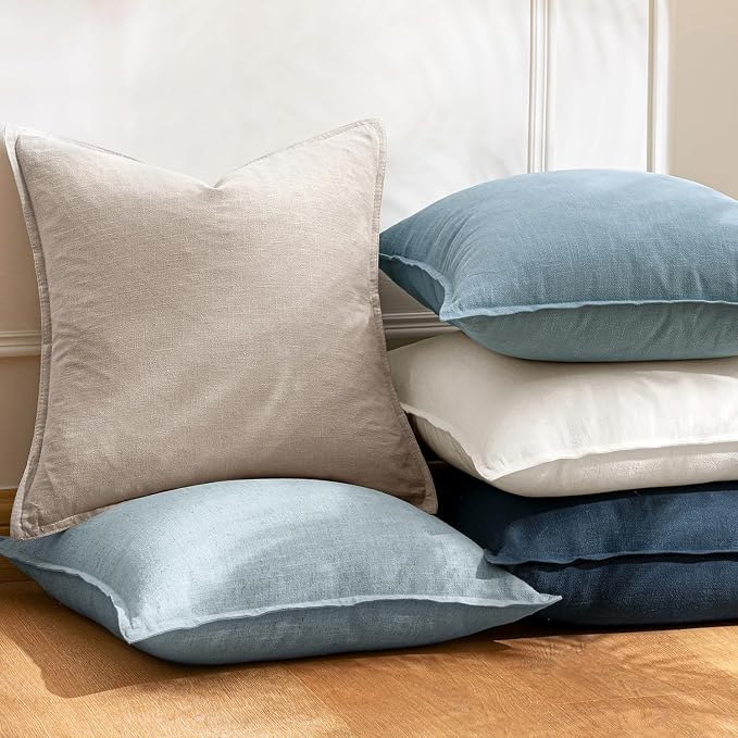 24x24 Inch Set of 2 Decorative Linen Solid Throw Pillow Covers Boho Farmhouse Euro Pillows Modern Neutral Home Decor for Couch Sofa Living Room Bed,Natural Linen