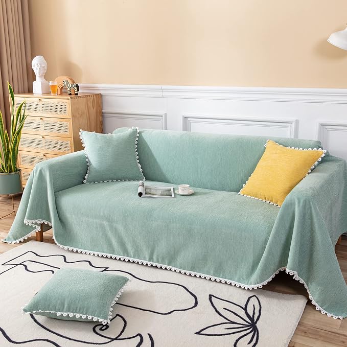 VClife Couch Cover for Dog Chic-Boho Sage Green Couch Covers for L Shape Sofa, Soft Chenille Sofa Cover for 3 Cushion Couch Sofa Pet Friendly Slipcover Furniture Protector for Home Decor, 71"X134"